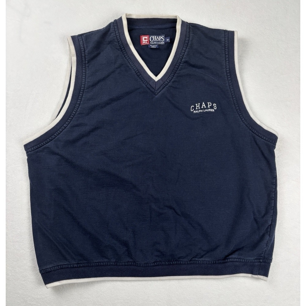 Vintage Chaps Ralph Lauren Sweater Vest‎ Navy V Neck Spellout Size M